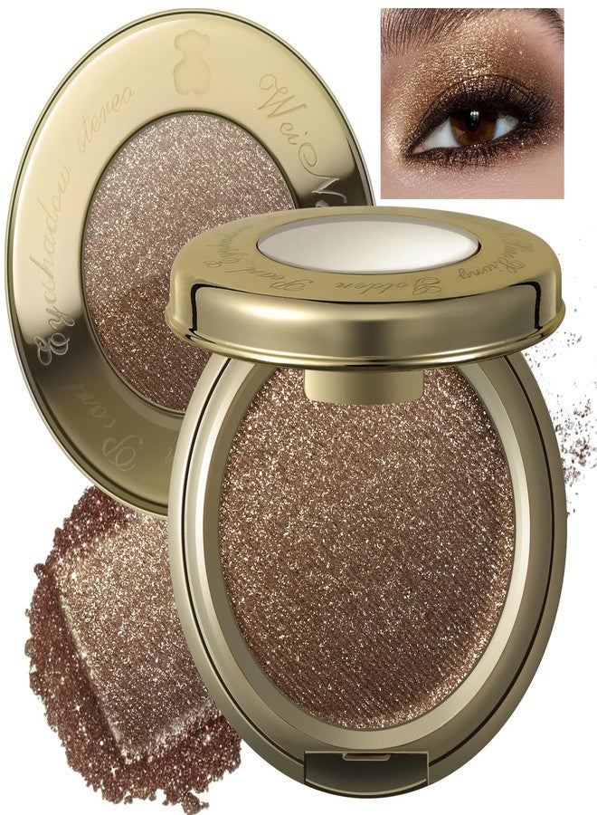 Noerrors Golden Brown Satin Gloss Glitter Eyeshadow Palette, Sparkly Pearl Multi-Dimensional Metallic Eyeshadow Stereo for Women, Pigmented Smudge Proof Blendable Smooth 3D Shimmer Cream Eye Shadow - Image 1